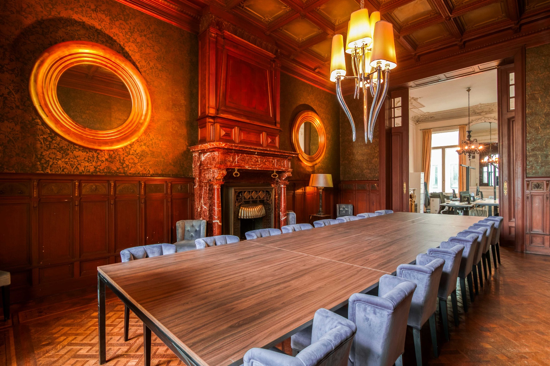 Wood-paneled boardroom